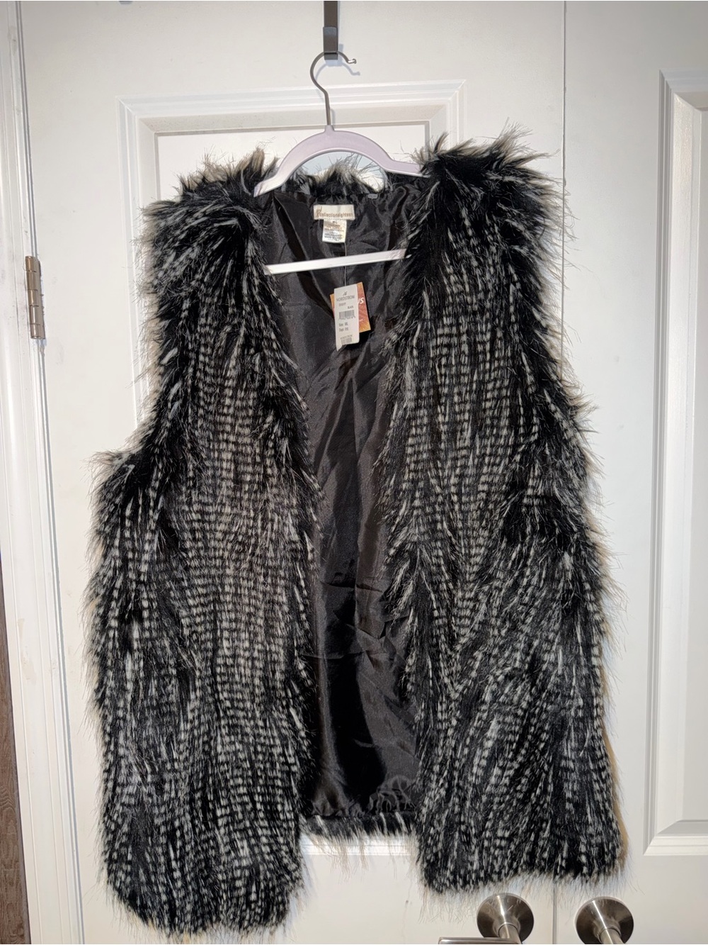 Nordstrom Black and Gray Faux Fur Sleeveless Vest
